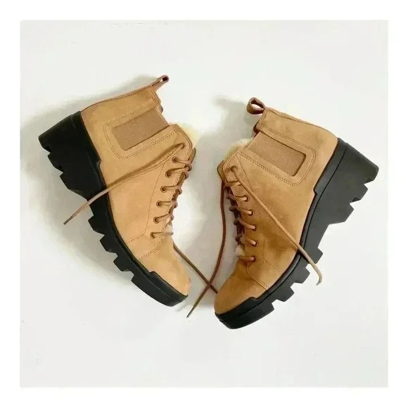 NEW Eileen Fisher Shearling Tumbled Leather Hiker Boot size 8 - Picture 3 of 11